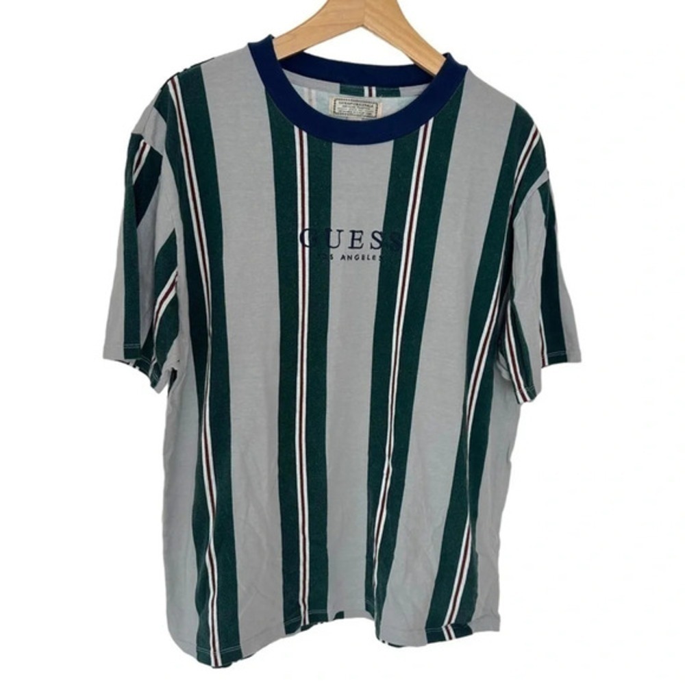 Guess Originals Mens Striped Short Sleeve T-Shirt‎ Grey Green M0GI1VRA281 Size M - Picture 1 of 5